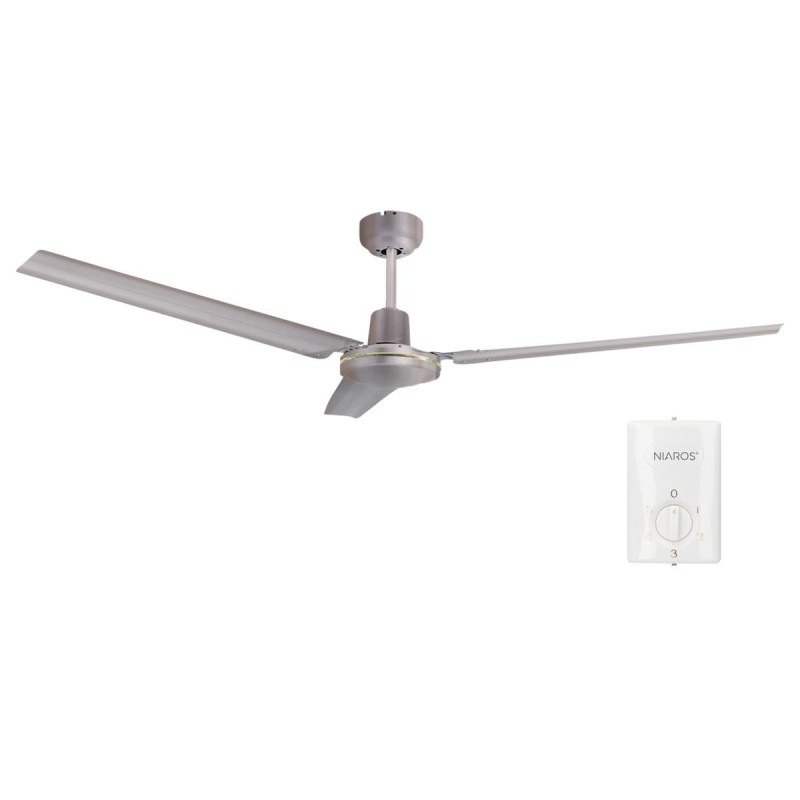 VENTILADOR TECHO SALTOK CON MANDO Ø142 3 ASPAS NIQUEL