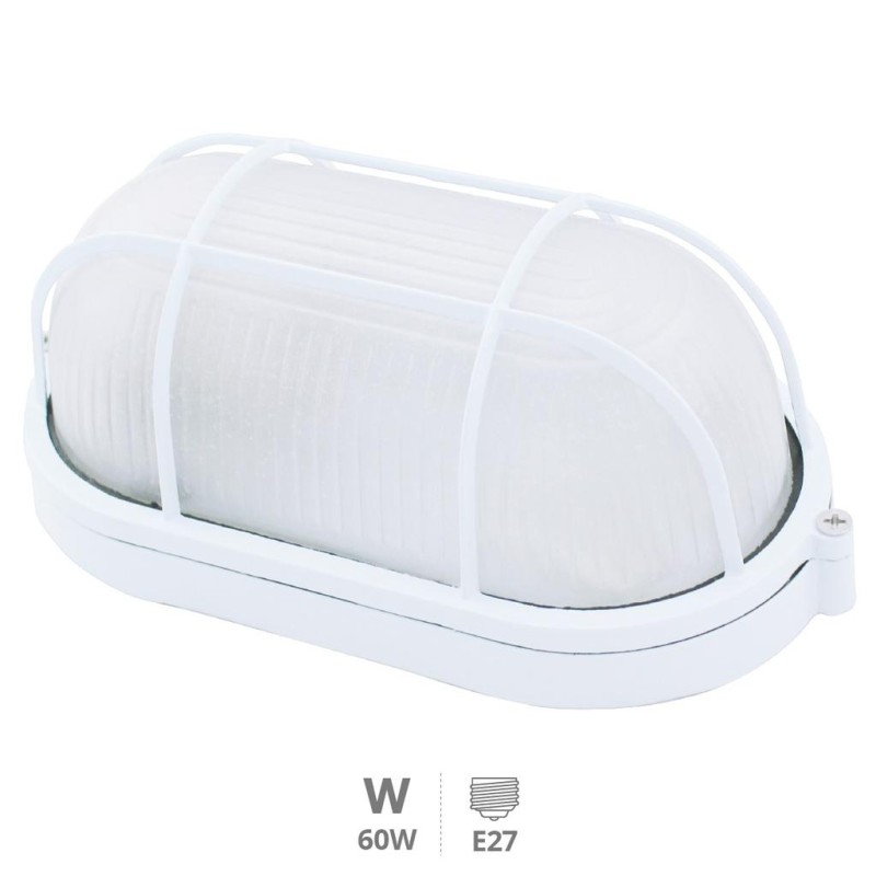 APLIQUE OVALADO ALUMINIO REJILLA, E27 MáX.60W 250V - BLANCO